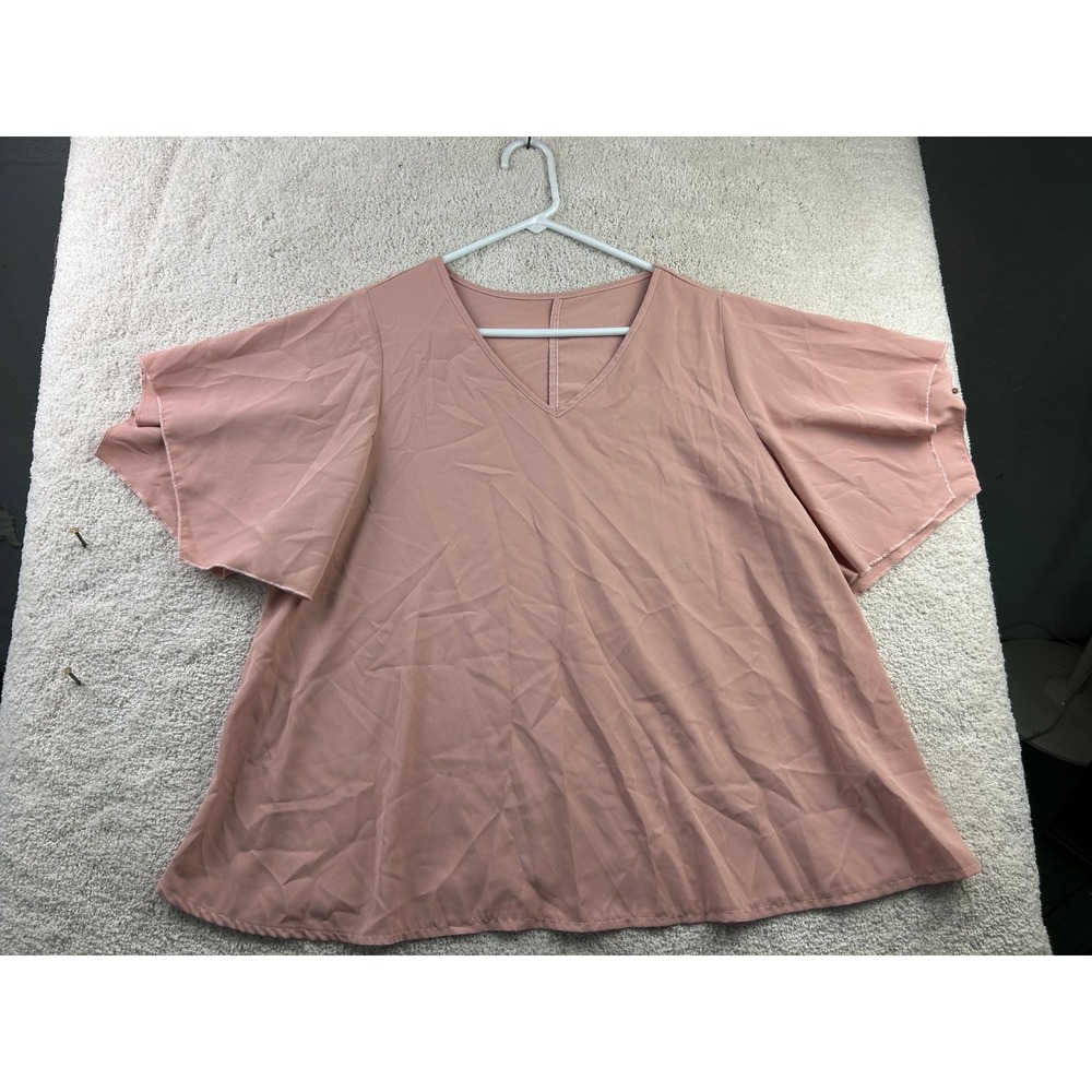 LONESS‎ CURVE Women's Top 0XL Pink Polyester V-Neck Flared Sleeve